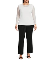 IC Collection Plus Size Sheer Knit Mesh Crew Neck Long Sleeve Top