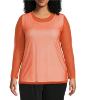 IC Collection Plus Size Sheer Knit Mesh Crew Neck Long Sleeve Top