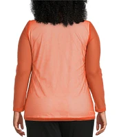 IC Collection Plus Size Sheer Knit Mesh Crew Neck Long Sleeve Top