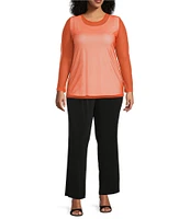 IC Collection Plus Size Sheer Knit Mesh Crew Neck Long Sleeve Top