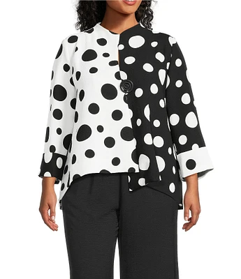 IC Collection Plus Size Woven Dot Combo Print High Neck Bracelet Sleeve Jacket