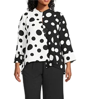 IC Collection Plus Size Woven Dot Combo Print High Neck Bracelet Sleeve Jacket