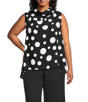 IC Collection Plus Size Woven Dot Print Cowl Neck Sleeveless High-Low Tank Top