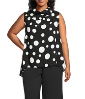 IC Collection Plus Size Woven Dot Print Cowl Neck Sleeveless High-Low Tank Top