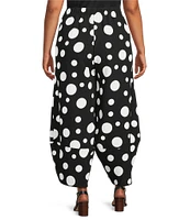 IC Collection Plus Size Woven Dot Print Elastic Waist Tulip Hem Crop Pants