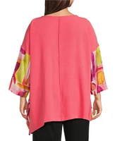IC Collection Plus Size Woven Geo Print Boat Neck 3/4 Sleeves Asymmetrical Tunic