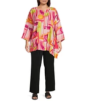 IC Collection Plus Size Woven Geo Print Boat Neck 3/4 Sleeves Asymmetrical Tunic