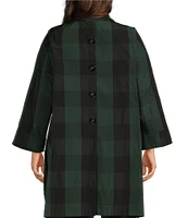 IC Collection Plus Size Woven Gingham Pattern Stand Collar Bracelet Sleeve Button-Front Jacket