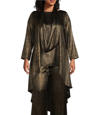 IC Collection Plus Size Woven Metallic Boat Neck High-Low Hem Self Scarf Tunic