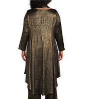 IC Collection Plus Size Woven Metallic Boat Neck High-Low Hem Self Scarf Tunic