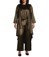 IC Collection Plus Size Woven Metallic Boat Neck High-Low Hem Self Scarf Tunic