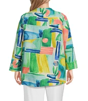 IC Collection Plus Woven Abstract Print Stand Collar Bracelet Sleeve Jacket