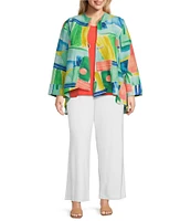 IC Collection Plus Woven Abstract Print Stand Collar Bracelet Sleeve Jacket