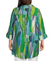 IC Collection Plus Woven Abstract Print Wire Collar Bracelet Sleeve Button Front Jacket