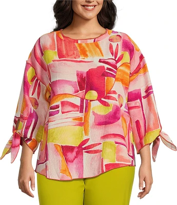 IC Collection Plus Woven Art Pop Scoop Neck Bracelet Tie Sleeve Top