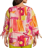 IC Collection Plus Woven Art Pop Scoop Neck Bracelet Tie Sleeve Top
