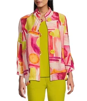 IC Collection Pop Art Geo Print Mandarin Collar Bracelet Sleeve Button Front Jacket
