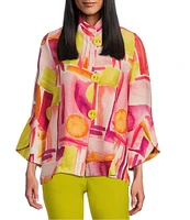 IC Collection Pop Art Geo Print Mandarin Collar Bracelet Sleeve Button Front Jacket
