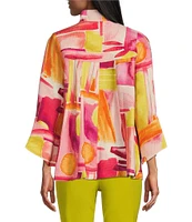IC Collection Pop Art Geo Print Mandarin Collar Bracelet Sleeve Button Front Jacket