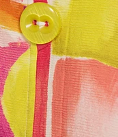 IC Collection Pop Art Geo Print Mandarin Collar Bracelet Sleeve Button Front Jacket