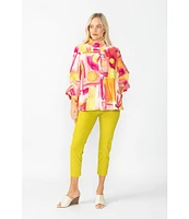 IC Collection Pop Art Geo Print Mandarin Collar Bracelet Sleeve Button Front Jacket