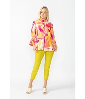 IC Collection Pop Art Geo Print Mandarin Collar Bracelet Sleeve Button Front Jacket
