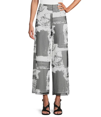 IC Collection Printed Mesh Elastic Waist Wide Leg Pull-On Coordinating Pants