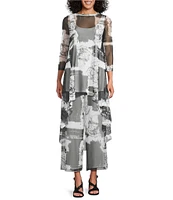 IC Collection Printed Mesh Elastic Waist Wide Leg Pull-On Coordinating Pants