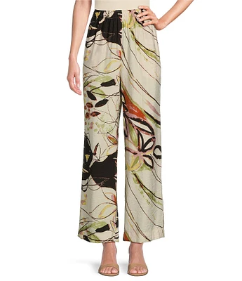 IC Collection Abstract Printed Woven High Waist Wide Leg Coordinating Pull-On Pants