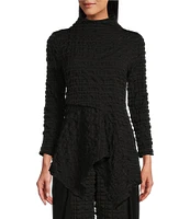 IC Collection Puckered Woven Mock Neck Long Sleeve Asymmetrical Tunic