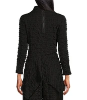 IC Collection Puckered Woven Mock Neck Long Sleeve Asymmetrical Tunic