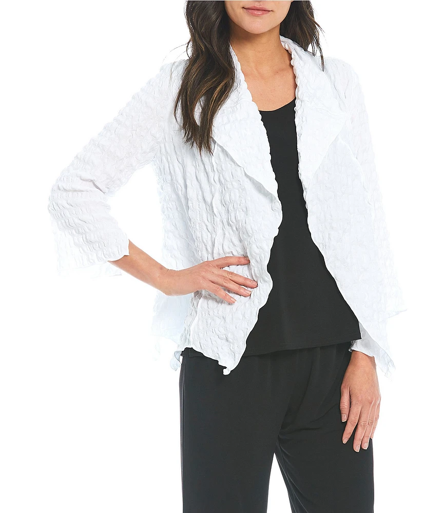 IC Collection Shawl Collar Open Front Asymmetric Hem 3/4 Sleeve Statement Jacket