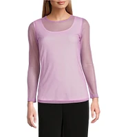 IC Collection Sheer Mesh Crew Neck Long Sleeve Knit Top