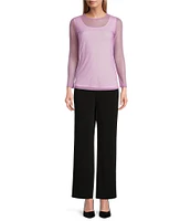 IC Collection Sheer Mesh Crew Neck Long Sleeve Knit Top