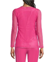IC Collection Sheer Mesh Crew Neck Long Sleeve Knit Top