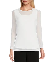 IC Collection Sheer Mesh Crew Neck Long Sleeve Knit Top