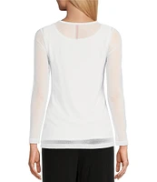 IC Collection Sheer Mesh Crew Neck Long Sleeve Knit Top