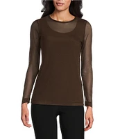 IC Collection Sheer Mesh Crew Neck Long Sleeve Knit Top