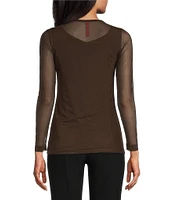 IC Collection Sheer Mesh Crew Neck Long Sleeve Knit Top