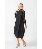 IC Collection Sleeveless Sheer Organza Funnel Neck Balloon Waistless Midi Dress