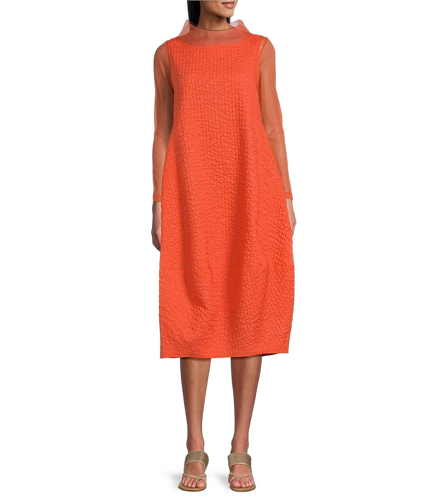 IC Collection Sleeveless Sheer Organza Funnel Neck Balloon Waistless Midi Dress