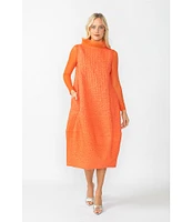 IC Collection Sleeveless Sheer Organza Funnel Neck Balloon Waistless Midi Dress