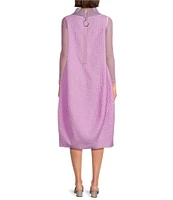 IC Collection Sleeveless Sheer Organza Funnel Neck Balloon Waistless Midi Dress