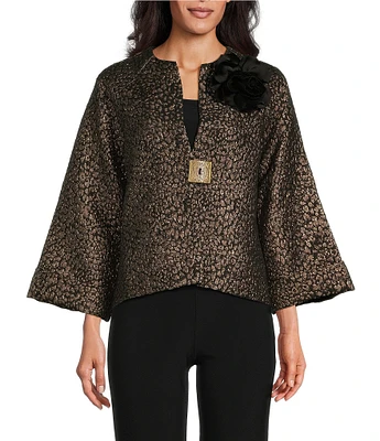 IC Collection Textured Metallic Leopard Print High Round Neck One-Button Jacket