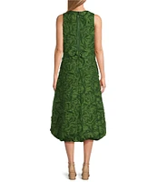 IC Collection Textured Woven Round Neck Sleeveless Bow Detail A-Line Midi Dress