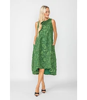 IC Collection Textured Woven Round Neck Sleeveless Bow Detail A-Line Midi Dress