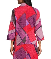 IC Collection Waffle Knit Geometric Color Block Open Collar Bracelet Sleeve Jacket