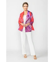 IC Collection Waffle Knit Geometric Color Block Open Collar Bracelet Sleeve Jacket