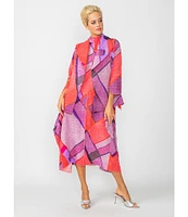 IC Collection Waffle Knit Geometric Color Block Open Collar Bracelet Sleeve Jacket