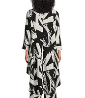 IC Collection Woven Abstract Boat Neck Long Sleeve High-Low Top